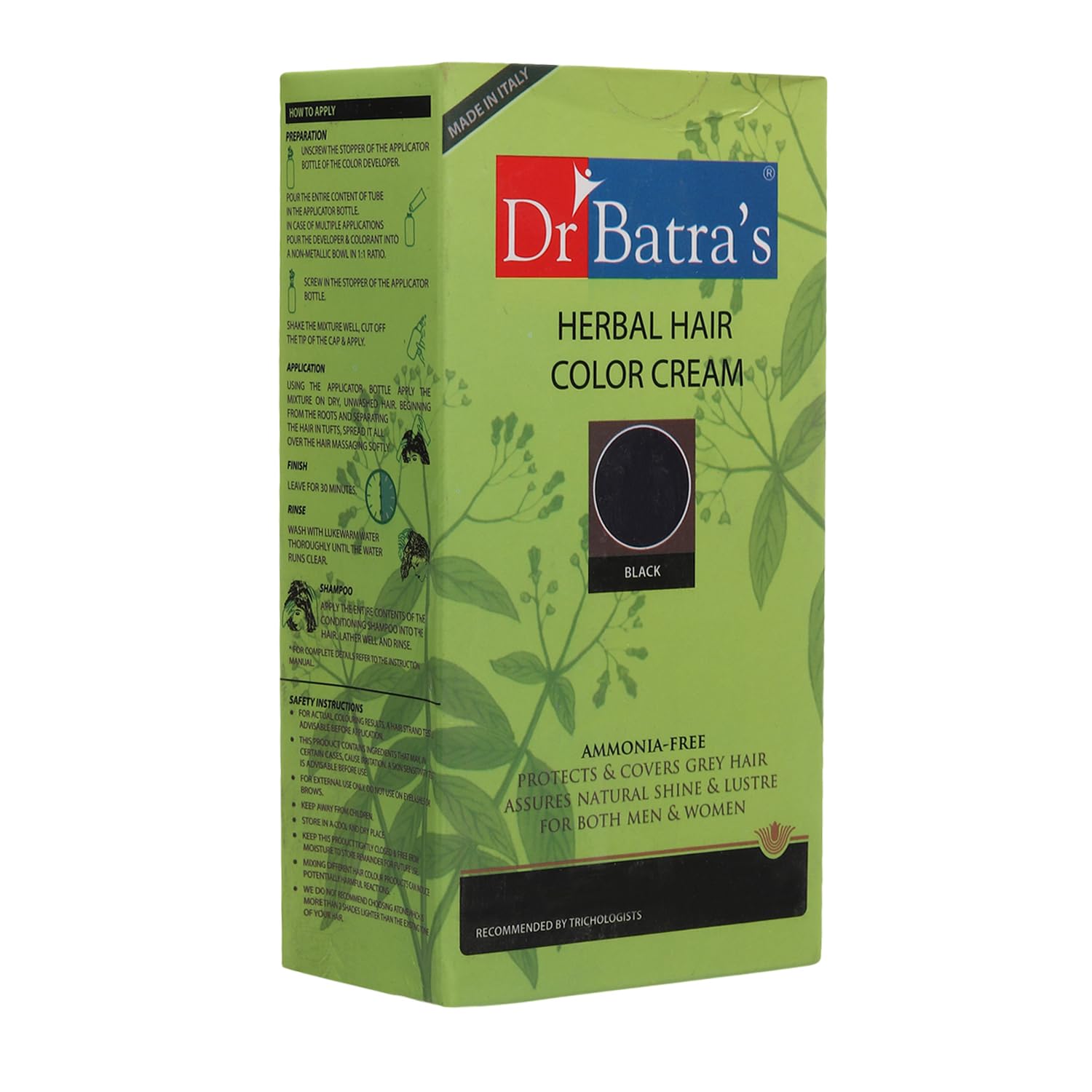 Dr Batra's Herbal Hair Colour Black 130g | Natural Ammonia-Free Hair Colour | Covers 100% Grey Hair | Enriched with Henna, Amla & Thuja | Long-Lasting Black Colour | Gentle Formula for Men & Women