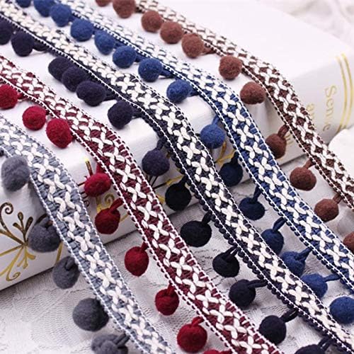 Yalulu 20 Yards Embroidered Trim Ribbon Pompoms Trim Fringe Ribbon Pom Pom Crafts Tassel Lace DIY Sewing Accessories Supplies (Navy Blue)