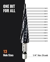 Vista 4 de ZELCAN Broca escalonada de cobalto M35 de 13 tamaños, broca de 1/8 a 1/2 pulgada de cuatro espirales para metal, broca escalonada HSS recubierta