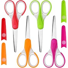 Kids Scissor 4-Pack, Rounded-tip, 5.2, Small Safety Blunt-tip Toddler Scissors with Cover, Soft Grip for School Classroom Children, Assorted Colors GD-041-B