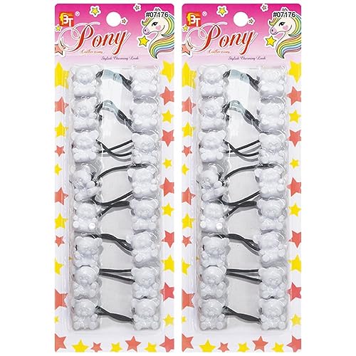 Vista 11 de Beauty Town 12 ligas para el pelo de gatito, color blanco/transparente/negro para niñas con soportes de cola de caballo de doble burbuja 12 piezas