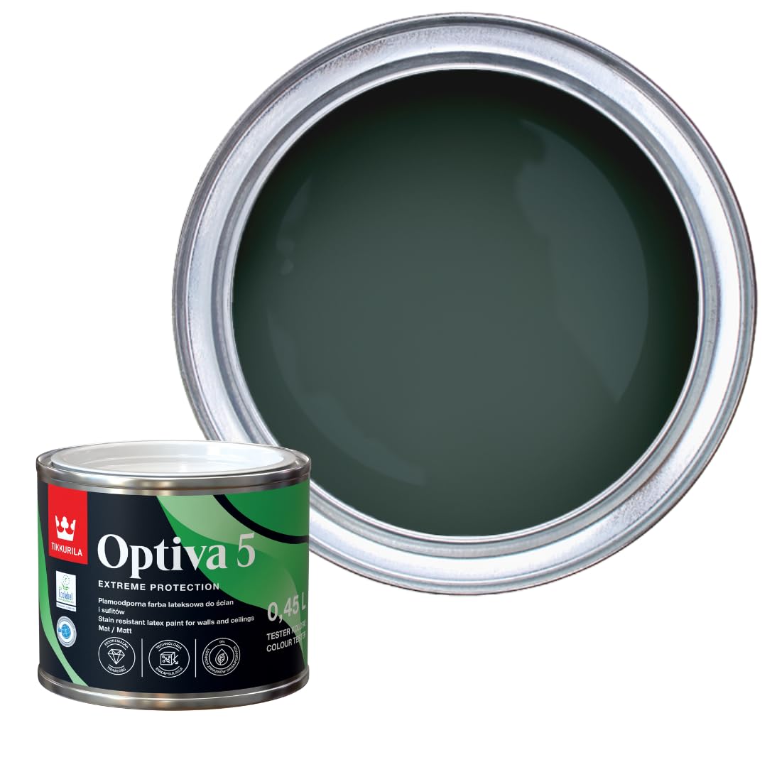 TIKKURILA Optiva 5 Matt Emulsion Paint โ Durable, Scrubbable & Easy-Clean for Walls and Ceilings | Zero VOC - 0.5L Fjord M442