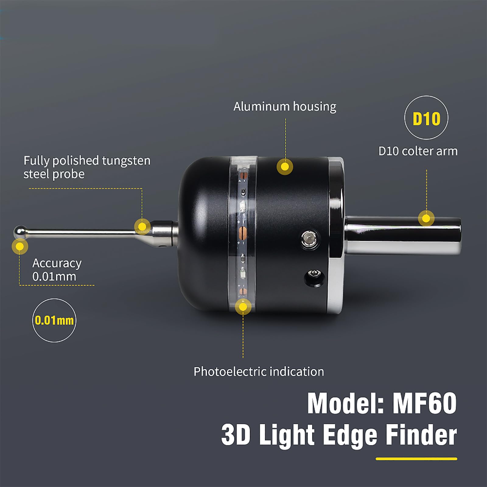 RATTMMOTOR Botón de borde, 3D, visor de borde MF-60, sensor de longitud de herramienta, precisión más precisa, buscando bordes 3D para fresadoras CNC (negro 1)