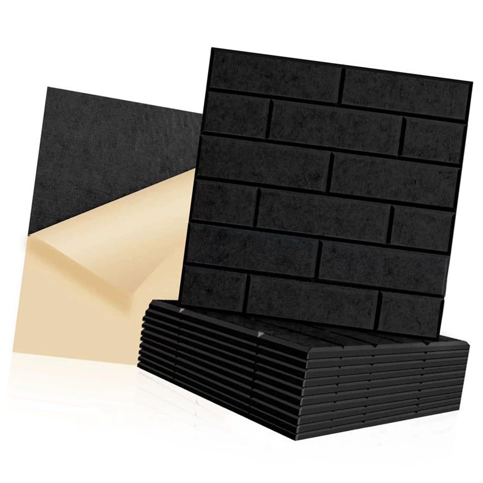 Jazuaiao 12Pcs Decorative Acoustic Panels Square Brick Pattern Peels and Stick Sound Absorbing Panel for Wall Ceiling Enduring High Absorption Control Panels