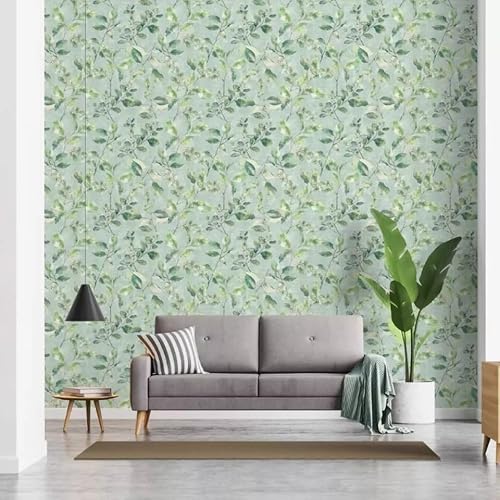 Sophie Laurence Green Spring Botanical Design Wallpaper - Sage Leaves, Forest Foliage Design, Washable, Wet Removable, Paste The Paper, 0.53M X 0.53M Sample, Ideal For Any Indoor Space