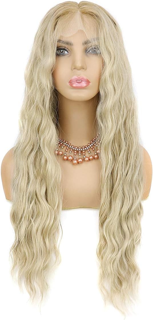 Lace Front Wigs, 13x6 Lace Front Wig Heat Resistant Fibre Blonde Lace Front Wig GLZWIG Natural Wave Ombre Long Blonde Wig Synthetic Lace Front Wigs for Women