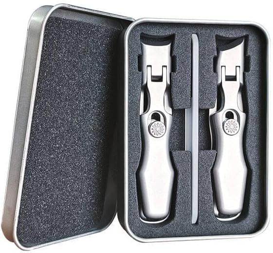 Sakerplus Portable Ultra Sharp Nail Clippers,Nail Clippers for Men with Catcher,Stainless Steel Toenail Clipper with Nail File for Men Women Seniors (Silver Flat + Beveled + Glass Set)