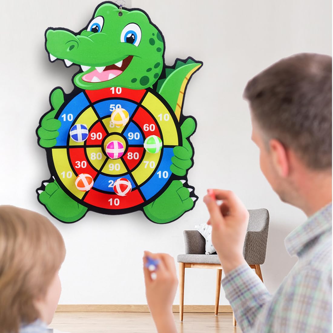 Dinosaurier Klett-Dart Spiel – 77 Cm Große Zielschiebe Mit 12 Bällen, Für Kinder Ab 3 Jahren