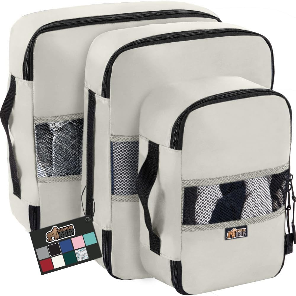 GORILLA GRIPGORILLA GRIP Packing Cubes, Travel Essentials for Suitcase, Mesh Organizer Bags for Clothes Toiletries Shoes and Laundry, Luggage and Carry On Airplane Accessories, Traveling Must Haves, 3 Set White