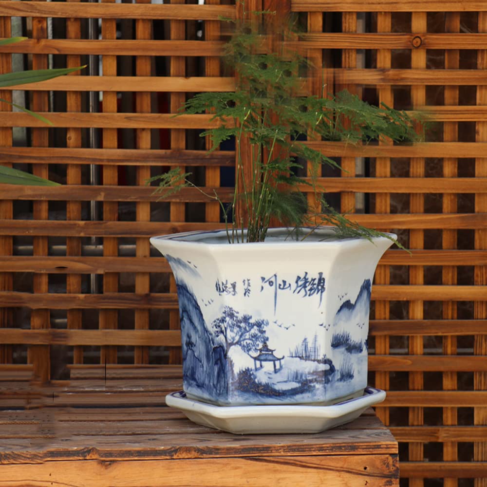 DFGHNBVC Chinoiserie Ceramic Planter Pots Jingdezhen Porcelain Decorative Flower Pots Indoor Plant Container With Drainage Hole Flowerpot Indoor Home Decor,27cm