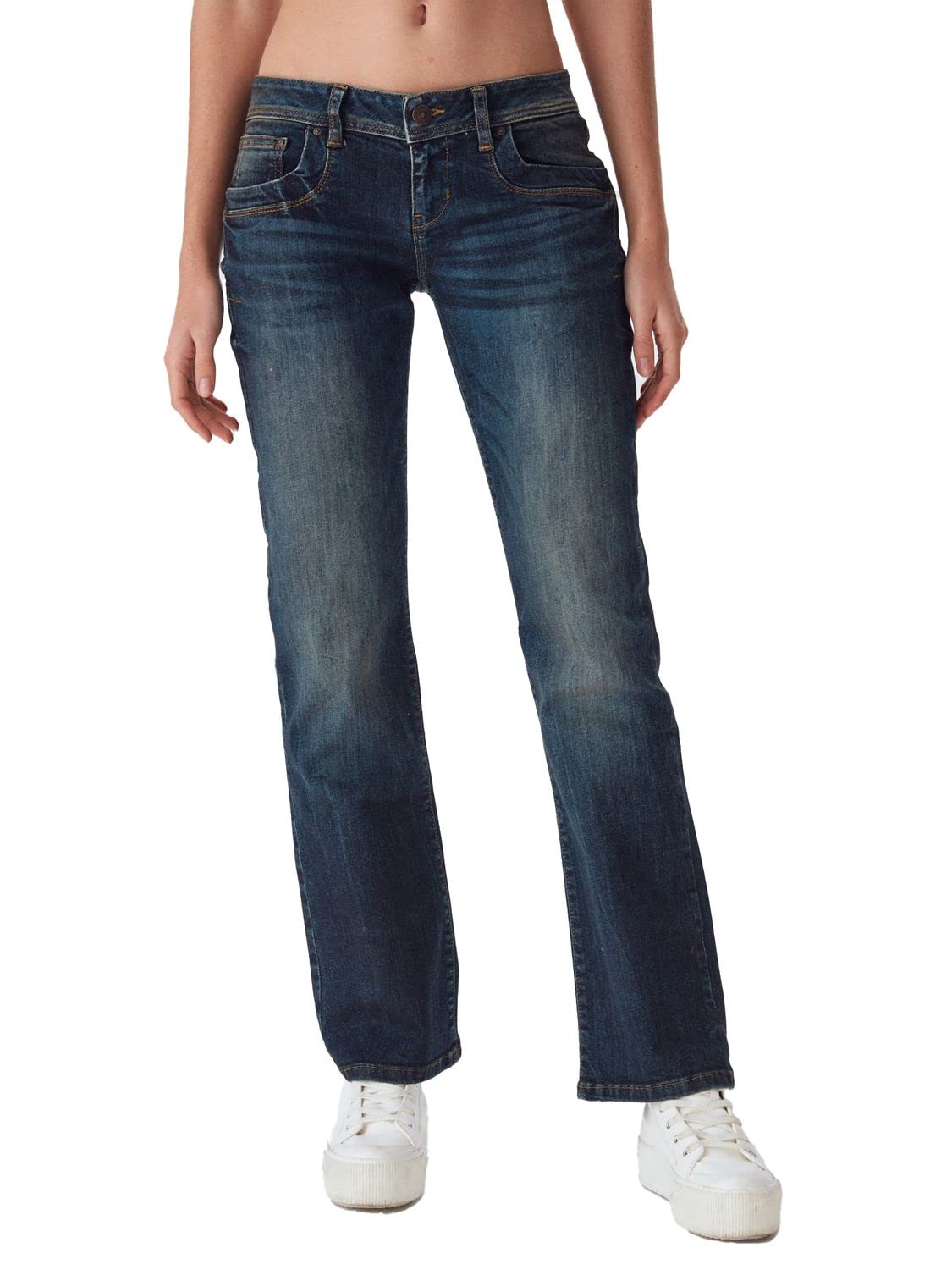 LTB damskie dżinsy Valerie Bootcut Fit spodnie jeansowe ze stretchu, głęboki ściągacz, bawełna niebieska, w24 w25 w26 w27 w28 w29 w30 w31 w32 w33 w34