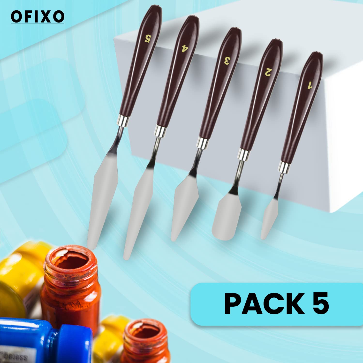 OFIXO 5 Piece Stainless Steel Spatula Palette Knife Painting Mixing Scraper Set 4
