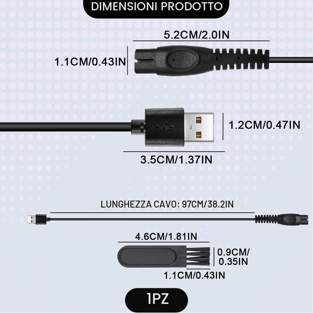 5 V Cavo USB Caricabatterie per Philips One Blade QP1924 QP2734 QP2724 QP2824 QP2834 S3243 MG5910 360 Series 2400 QP1424 X3001 MG5910 Sostituzione Cav