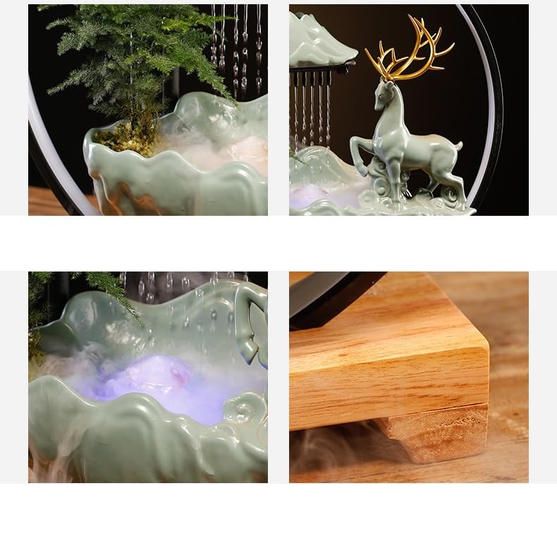 Fuente Decorativa de jardín, Fuente de Agua con Cascada, de cerámica, con iluminación LED, Quemador de Incienso, Feng Shui Zen, decoración para salón, Dormitorio, Oficina