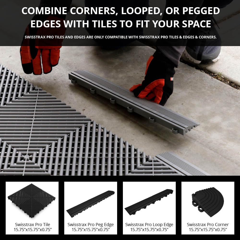 Swisstrax Ribtrax PRO Interlocking Garage Floor Tiles, 15.75 x