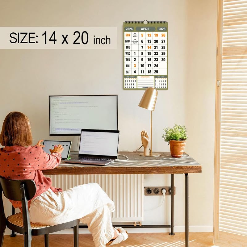 Image of AccuPrints Wall Calendar 2026 Planner-Size (14 x 20) inch For Office Home Table New Year Hanging Kids (35.5 x 50) cm- (14 x 20 Green)