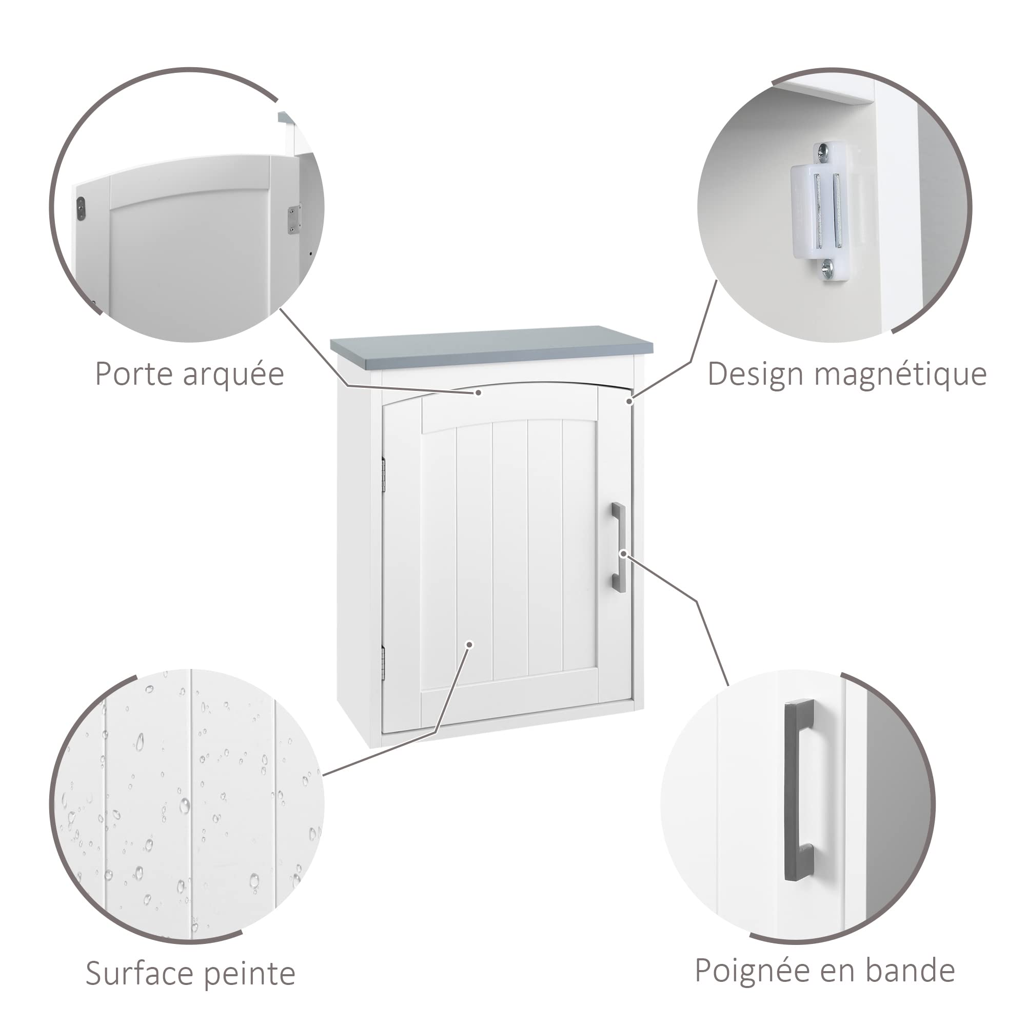 kleankin Meuble WC Suspendu Armoire à Pharmacie Murale Armoire Salle de Bain Rangement avec Porte et étagère réglable - 41 x 18,5 x 52 cm - MDF - Blanc