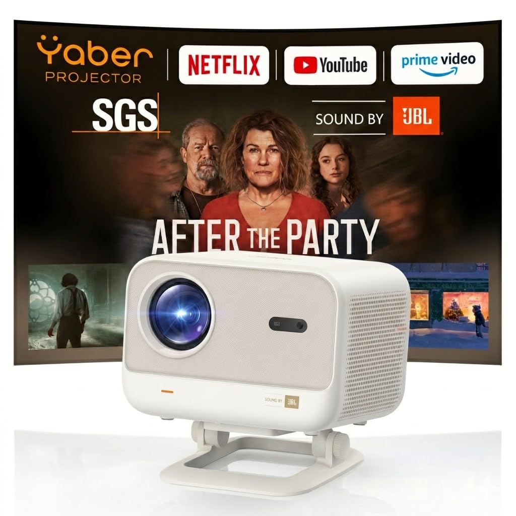 Projektor Netflix Ready, projektor jasności JBL Dual 8 W Dolby Audio, automatyczne ustawianie ostrości i Keystone, WiFi i Bluetooth, Yaber L2 Plus 150 cali, projektor kina domowego, Native 1080p