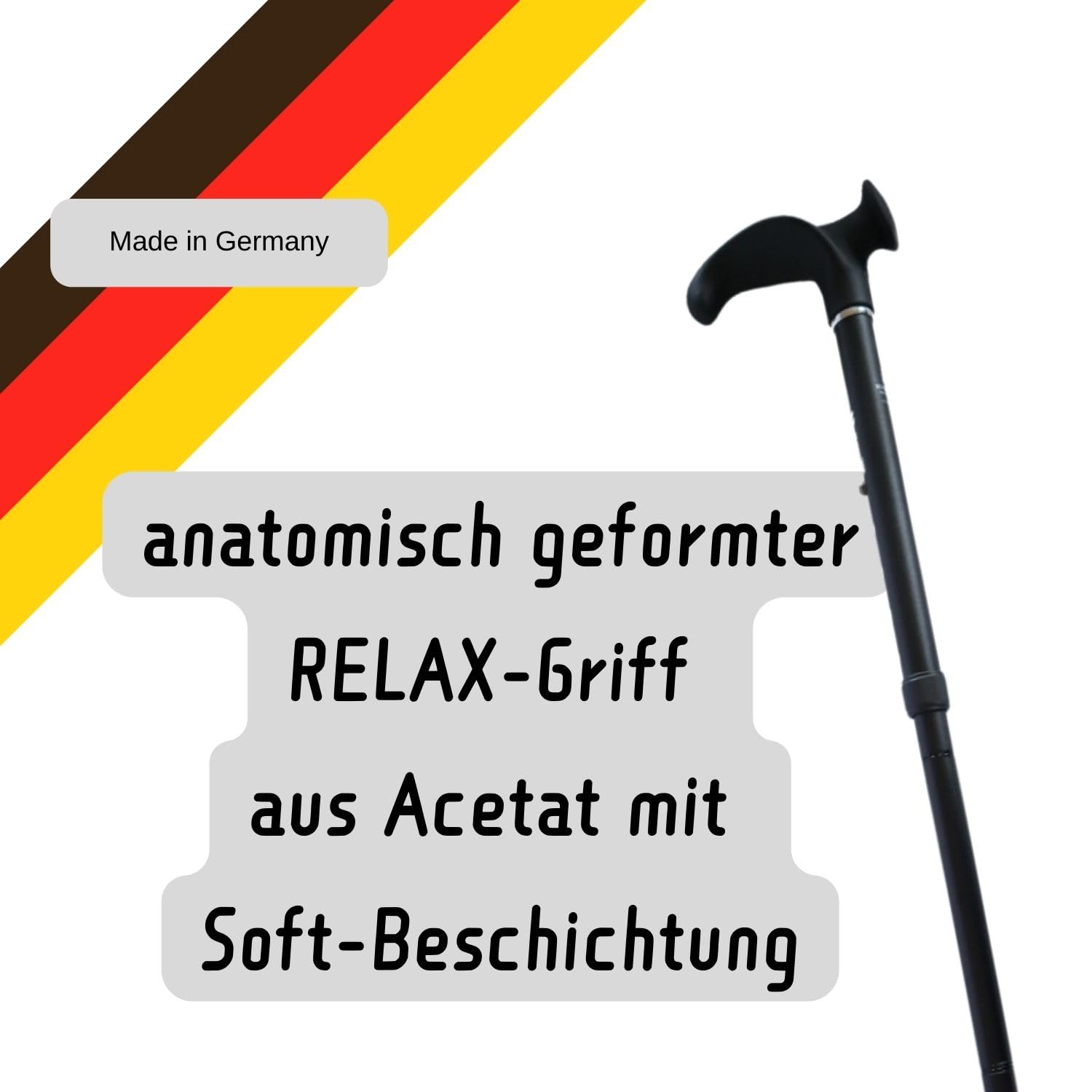 Gastrock - Bastón Plegable de 4 Piezas con Altura Ajustable, para Relax, para la Derecha, anatómico, de Aluminio, Ideal para Viajes, soporta hasta 120 kg + Pulsera Olanmarp con Rayas