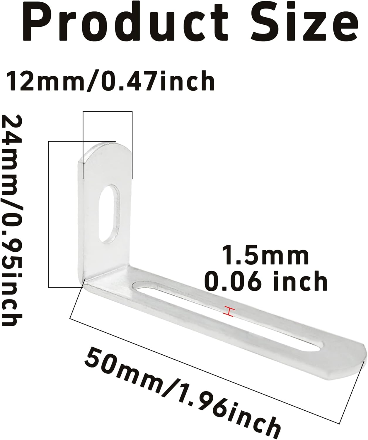 10 PCS Adjustable L Brackets, Heavy Duty Corner Brace Iron 90 Degree Brackets, Slotted Metal Corner Braces for DIY Furniture/Shelves (Silver, 50 x 24x 12mm/1.96" x 0.95" x 0.47")