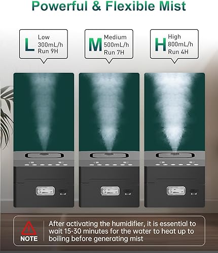 Miniatura 6 de Mifasol Humidificador de acero inoxidable, 3.3L0.87 galones humidificadores de vapor caliente para dormitorio, 800 pies cuadrados, humidificadores