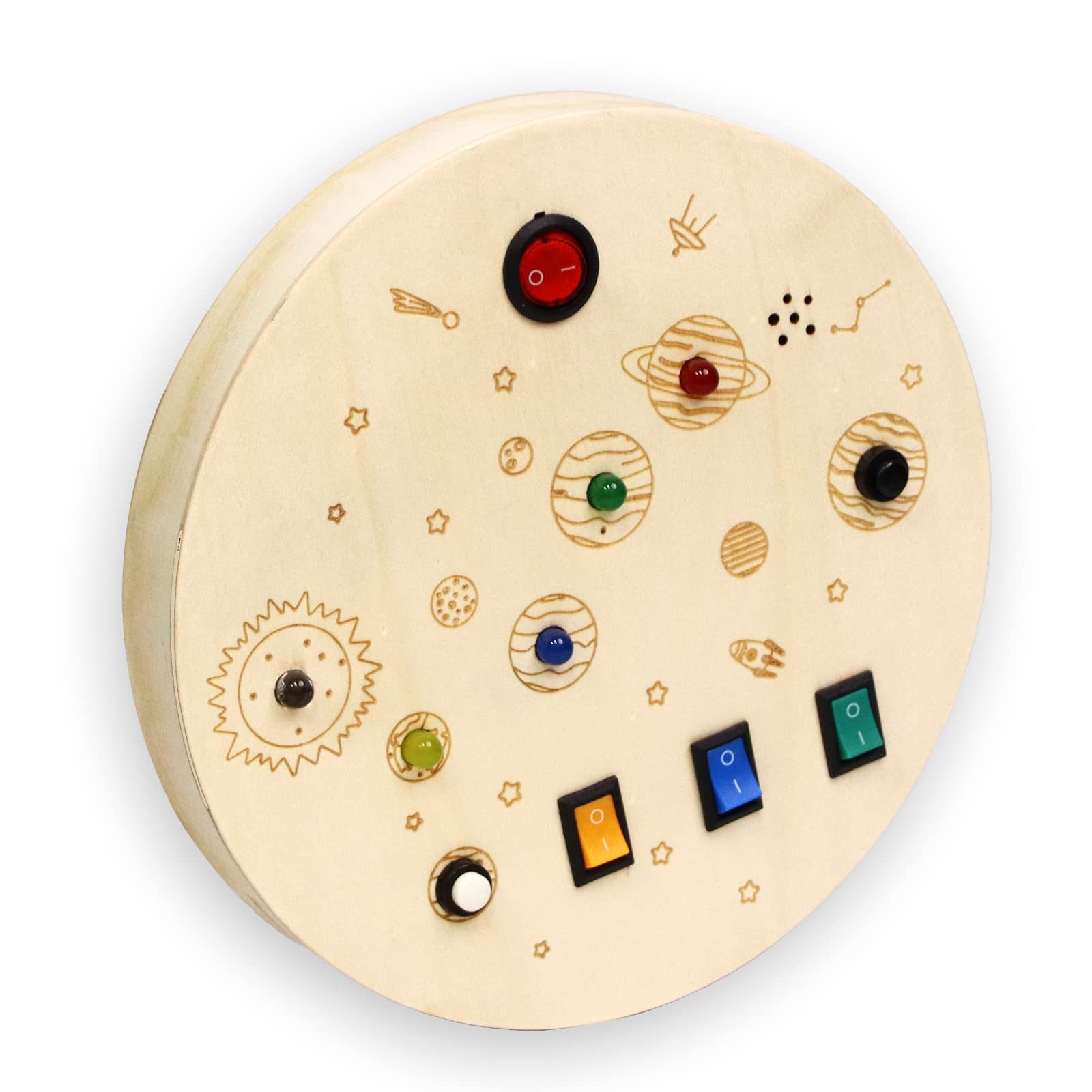 Buy Toddlers Montessori Busy Board, Wooden Sensory Toys with LED Light Up Noise Switch Buttons