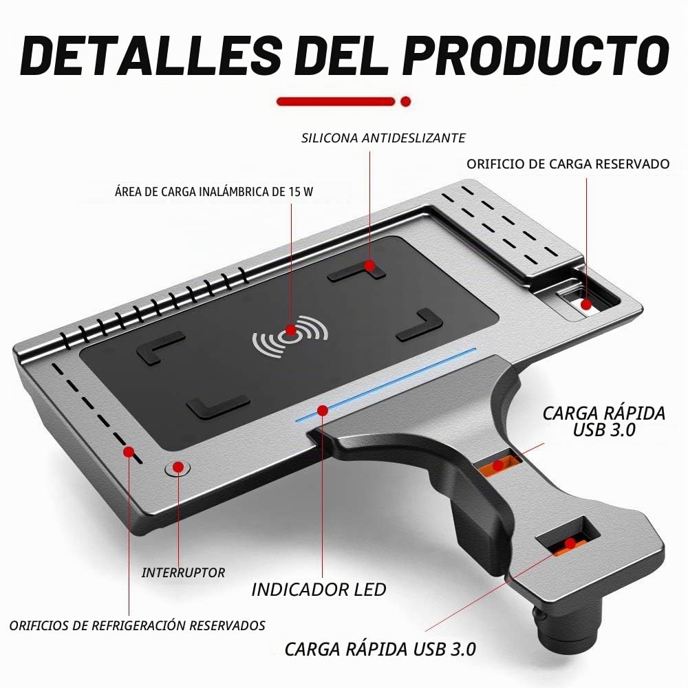 Cargador Inalámbrico Coche Auto para BMW X3/X4 2018 2019 2020 2021 Consola Central Panel, 15W Carga Rápida Auto Teléfono Cargador con QC3.0 USB Puerto para iPhone 12/11/X/8 Samsung S20/S10
