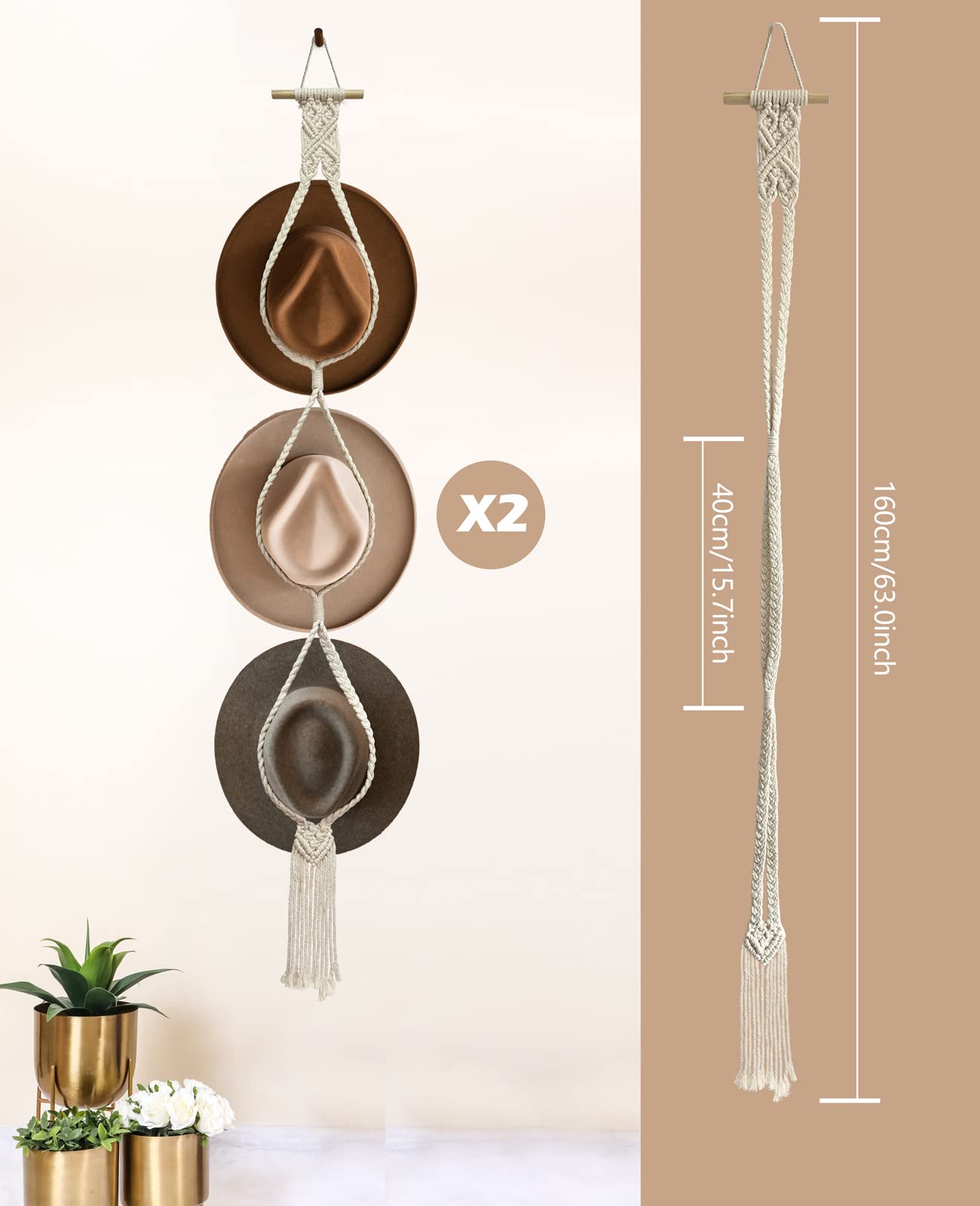 Soporte Para Sombrero De Vaquero Ganchos De Macramé Para Sombreros