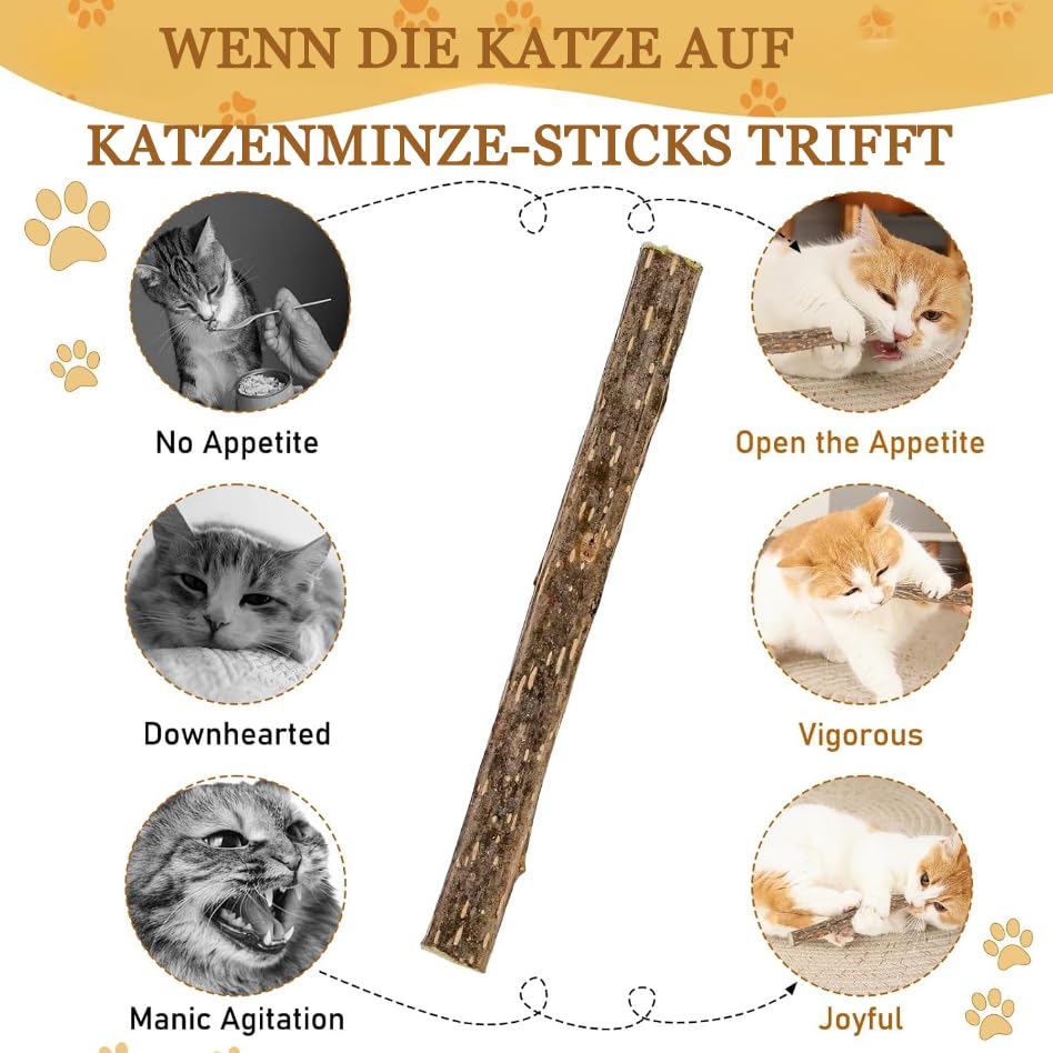 Vunpok 10 Stück Katzenminze Sticks, Katzenminze Spielzeug, Kauholz für Katzen, Gegen Mundgeruch, Kauspielzeug für Zahnpflege und gesunde Kaugewohnheiten