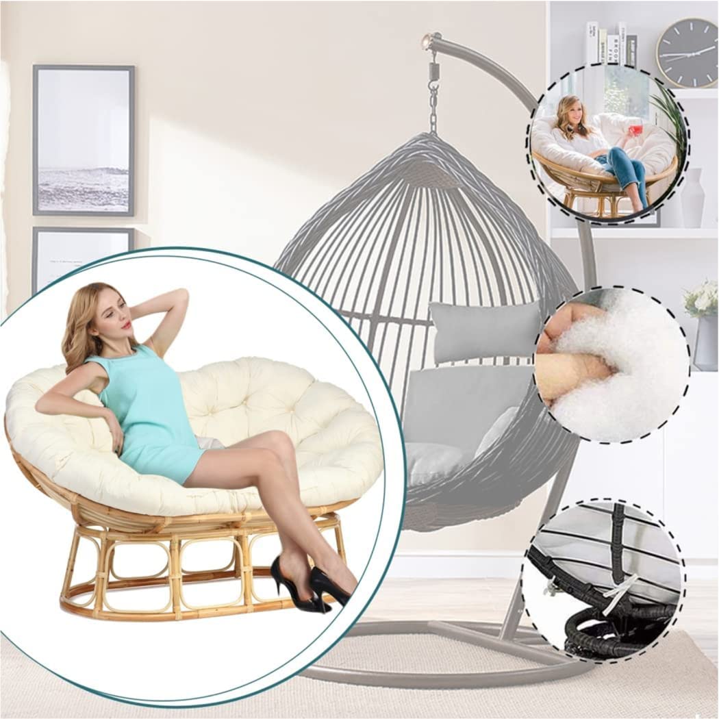 TDHLW Papasan ronde stoelkussens, dubbele papasan stoel, rotan schommelstoelkussens, patio binnen buiten ei stoelkussen, buiten waterdicht papasan stoelkussen met stropdassen,Wit,43.30 * 43.30in