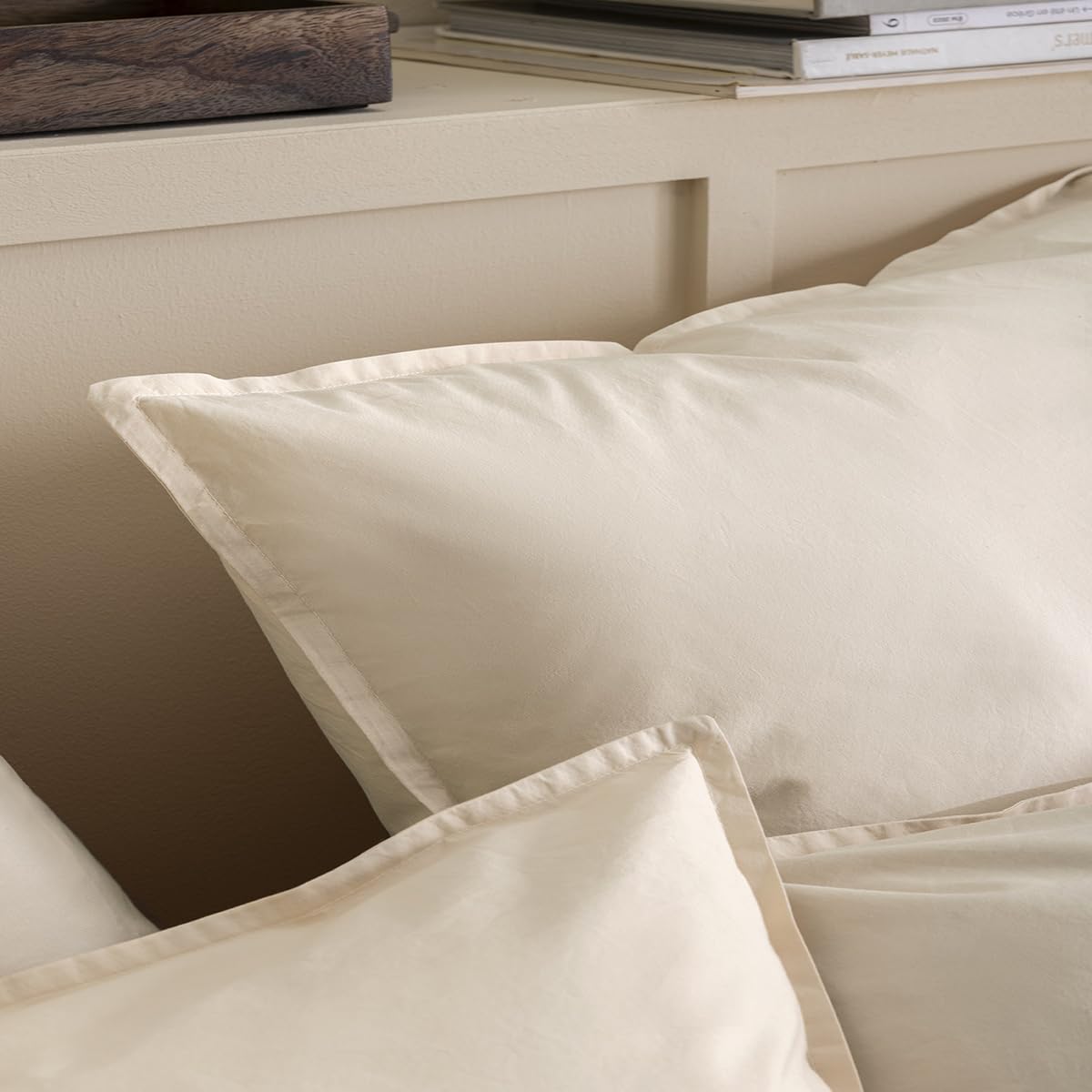 Housse de Couette Unie en Percale de Coton lavée, Delicate, 200 x 200 cm, ESSIX, Beige Moyen