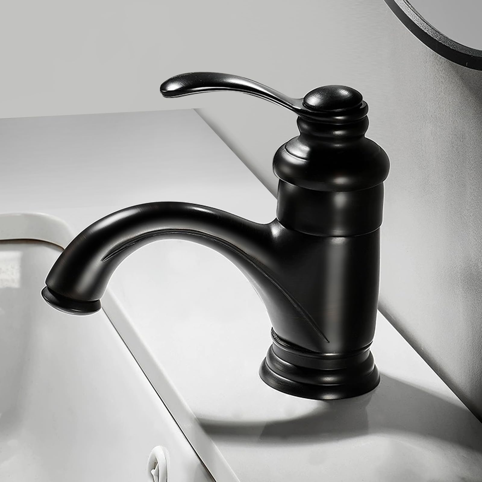 Wasserhahn Bad Schwarz Retro, Waschtischarmatur Retro Waschbecken Armaturen mit Niedriger Auslauf, Einhebel Mischbatterie Waschbecken aus Messing für Badezimmer, G3/8