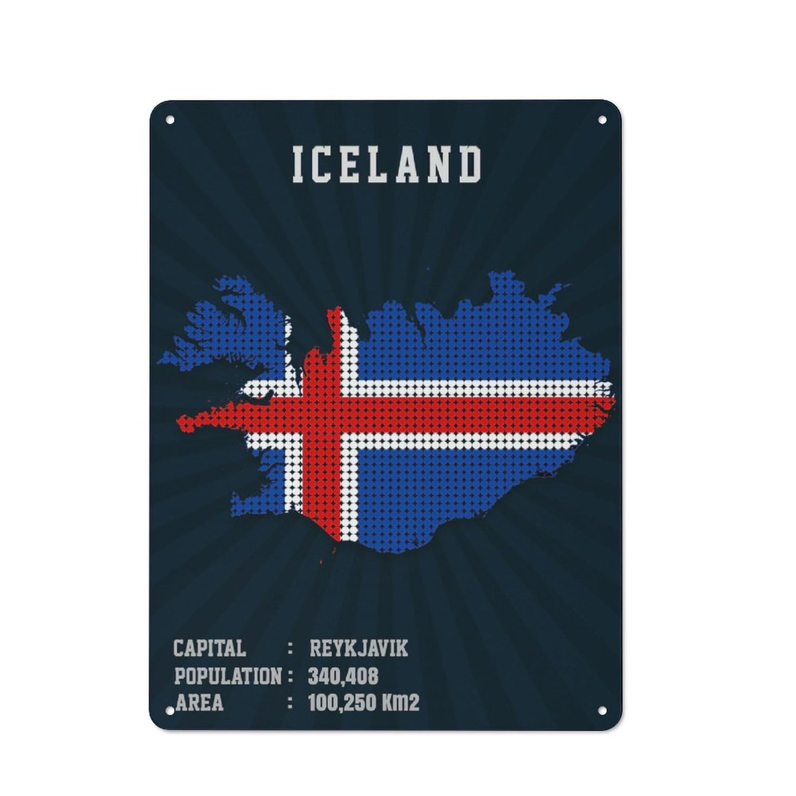 Tin Wall Plaque 40x30cm with Iceland Map for Kitchen Or Home Bar, for Metal Sign Collectors, for Cafés, Pubs And Restaurants