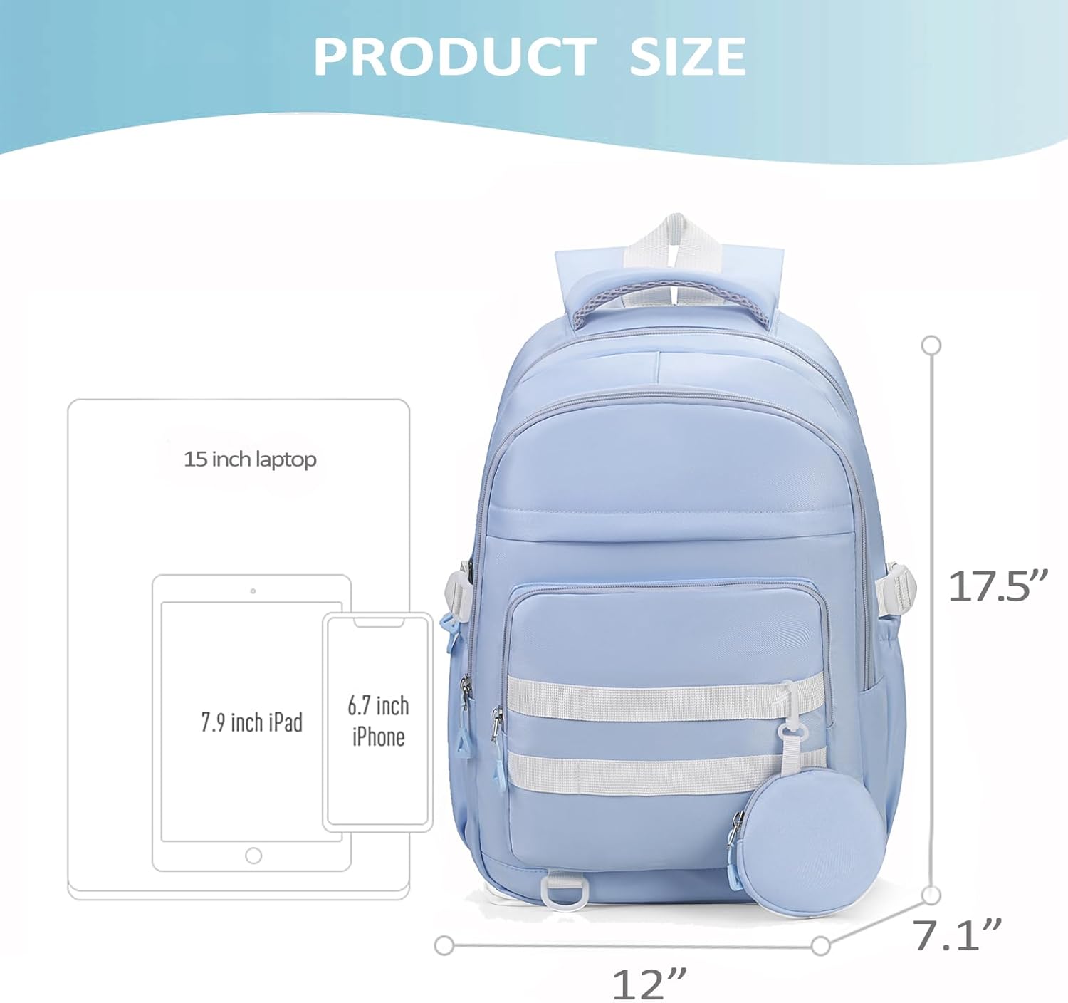 Cute Backpack for Teen Girls Boys, Aesthetic Laptop Bookbag for College High Middle School Student Women, Blue - Image 3