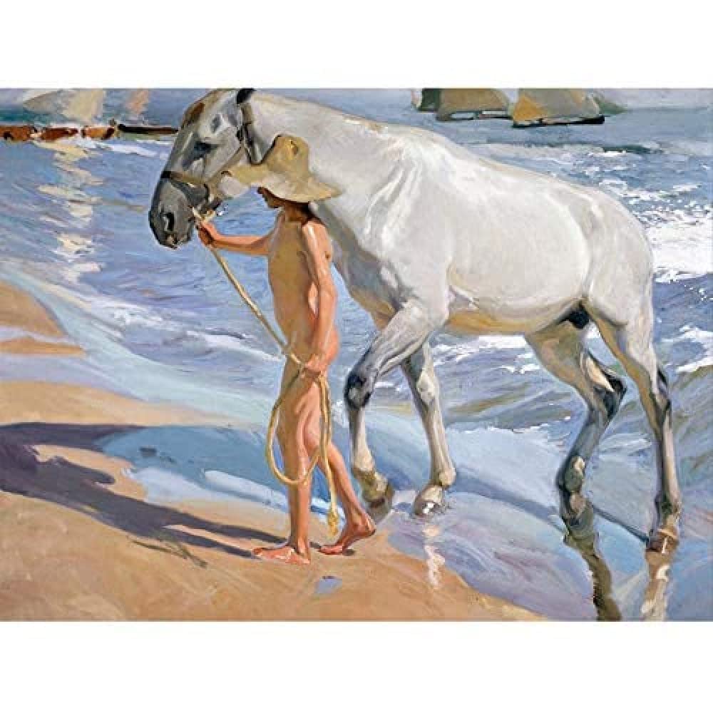 Artery8 Joaquin Sorolla The Horses Bath Beach Sea Painting Art Print Canvas Premium Wall Decor Poster Mural