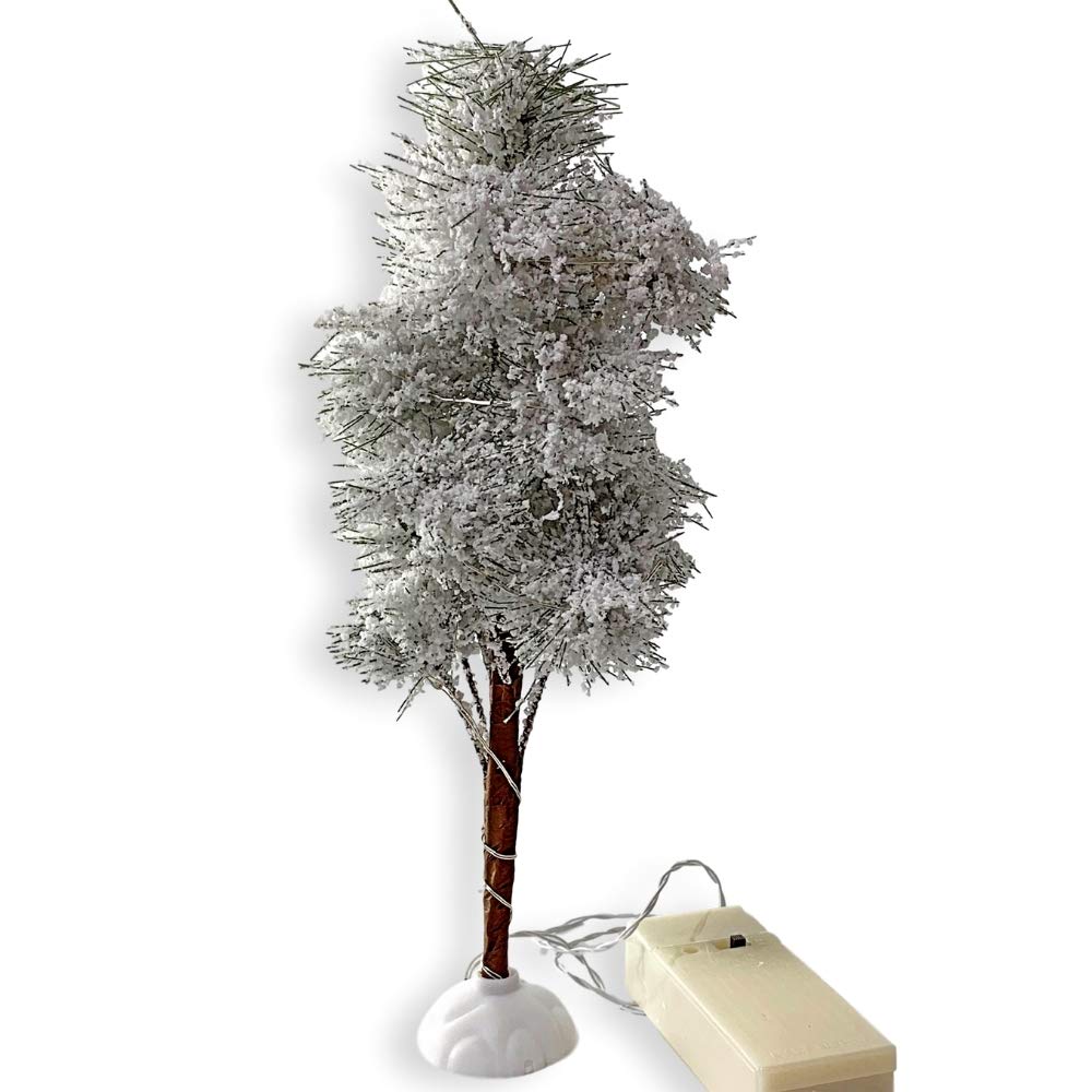 Lighted Tabletop Frosted Christmas Tree - Artificial Snow LED Flocked Xmas Decoration Craft & Village Accessory - White - 9.25" H x 4" W