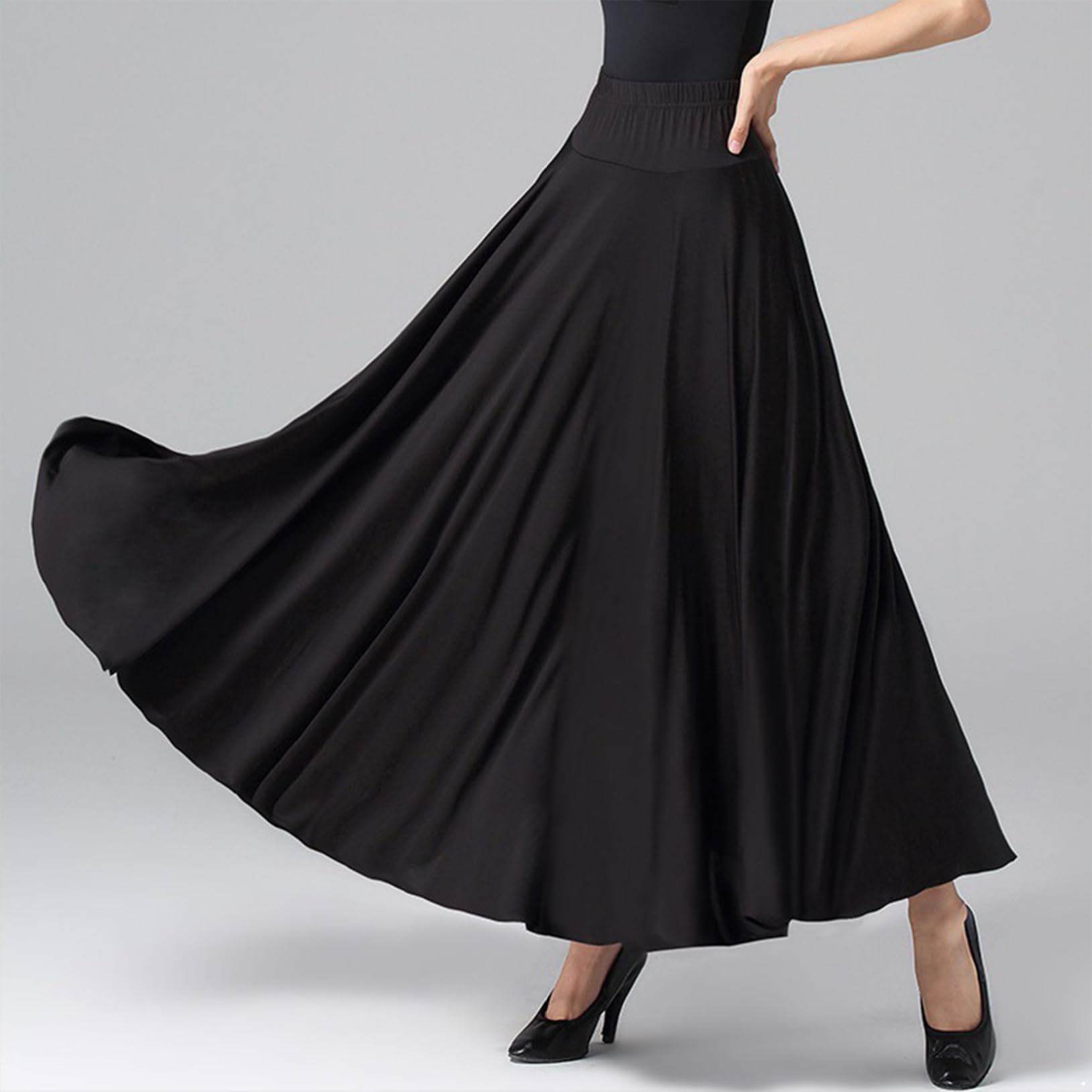 Choomomo Damska spódnica do tańca flamenco, spódnica maxi, swing, wysoka talia, cygański taniec brzucha, do tańca hiszpańskiego, strój sceniczny, kostium 3 różne długości 55 75 87