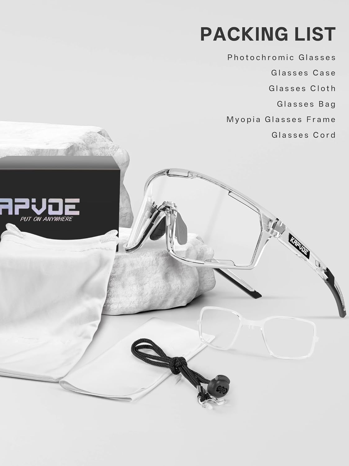 KAPVOE Photochromic Cycling Glasses Men Women Clear Mountain Bike Sunglasses MTB Baseball Running Triathlon - K180