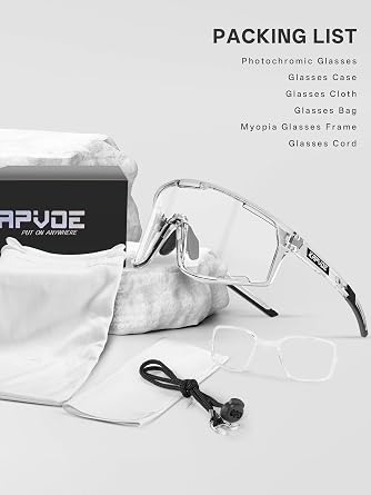 KAPVOE Photochromic Cycling Glasses Clear Mountain Bike Sunglasses K180