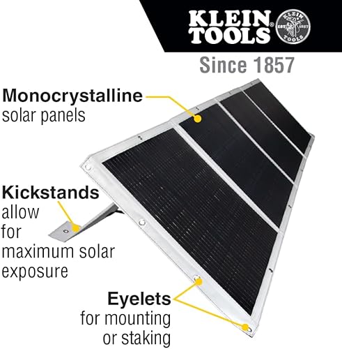 Miniatura 2 de Klein Tools 29251 Panel solar portátil de 200 W, cargador solar plegable al aire libre con puerto USB-A para centrales eléctricas, baterías y