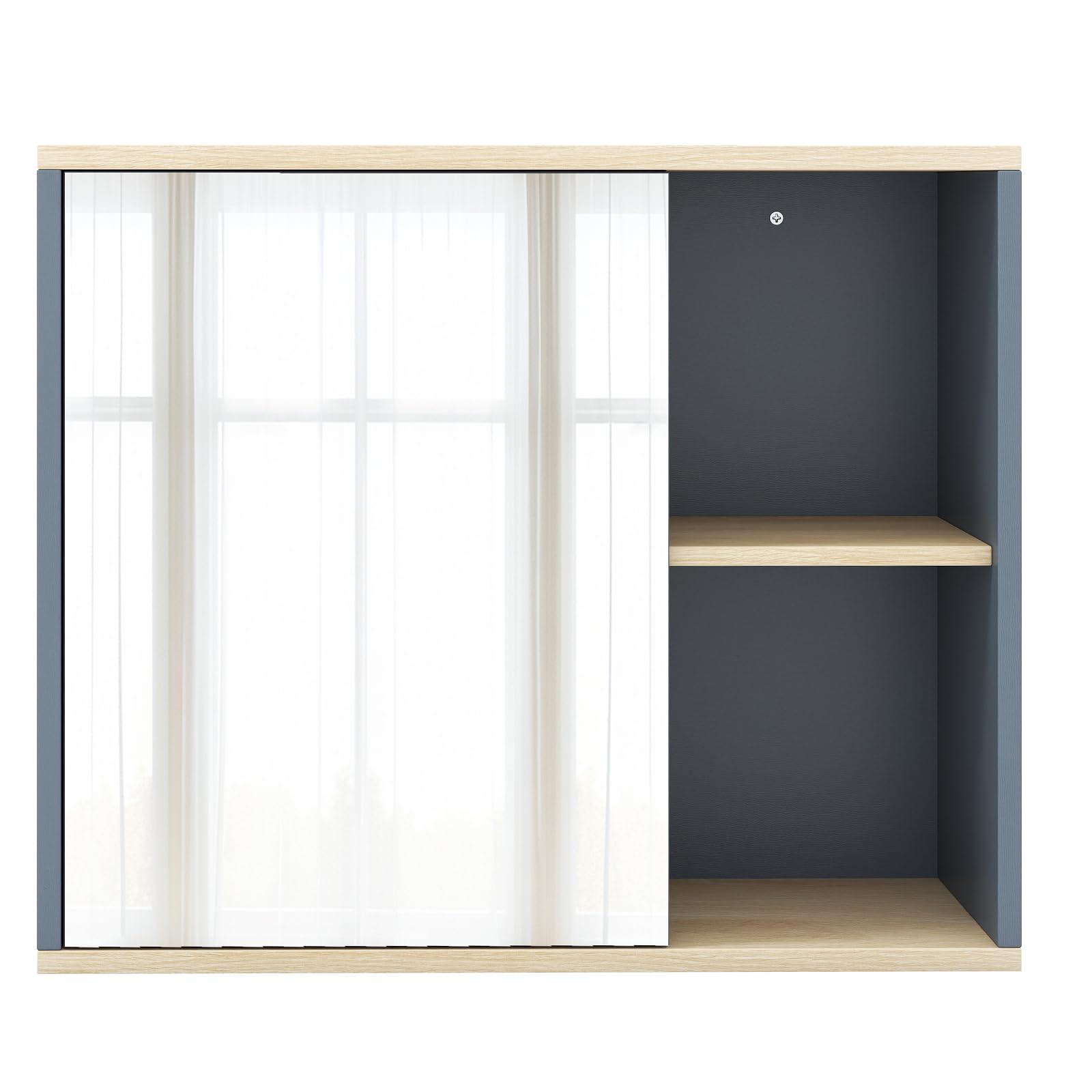 COSTWAY Szafka łazienkowa z lustrem, regulowana półka i 2 otwarte półki, szafka łazienkowa z lustrem, wisząca szafka łazienkowa, drewniana, 60 x 20 x 50 cm, szara