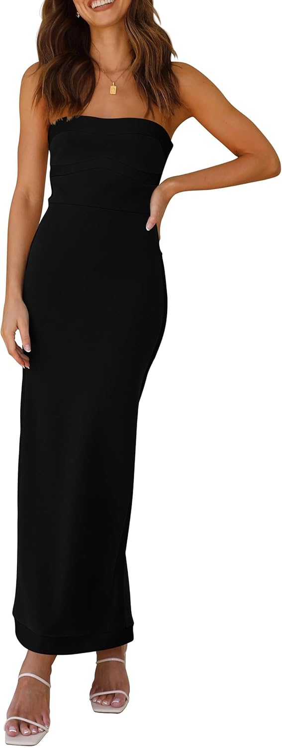 PRETTYGARDEN Women’s Summer Long Bodycon Dress Sexy Strapless Back Slit Cocktail Party Tube Maxi Dresses PRETTYGARDEN Women’s Summer Long Bodycon Dress Sexy Strapless Back Slit Cocktail Party Tube Maxi Dresses