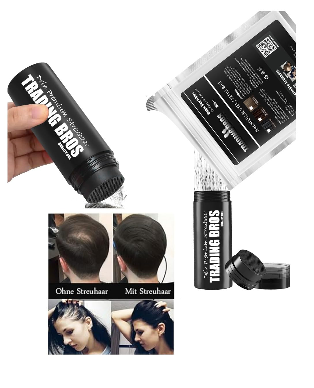 100g Premium Streuhaar Trading Bros Refill Bag Nachfüllbeutel (Dunkelbraun)