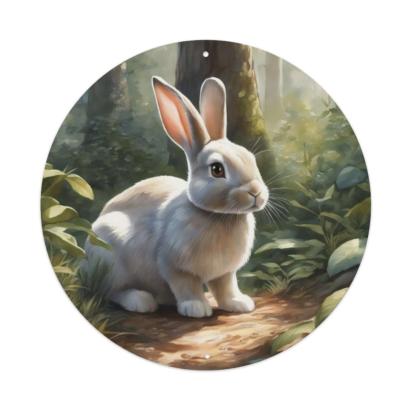 Animal Artwork Little White Rabbit in The Grass Vintage Metal Tin Sign Plaque Wall Decor for Cafe, Club Bar, Office, Garden Metal Poster 8x8Inch