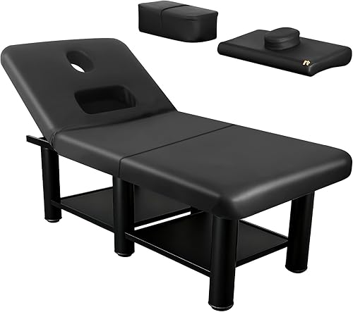 Folding Stationary Physical Therapy Table, Massage Bed with Open-Chest, Height Adjustable Massage Bed with Backrest, Physical Therapy Table for