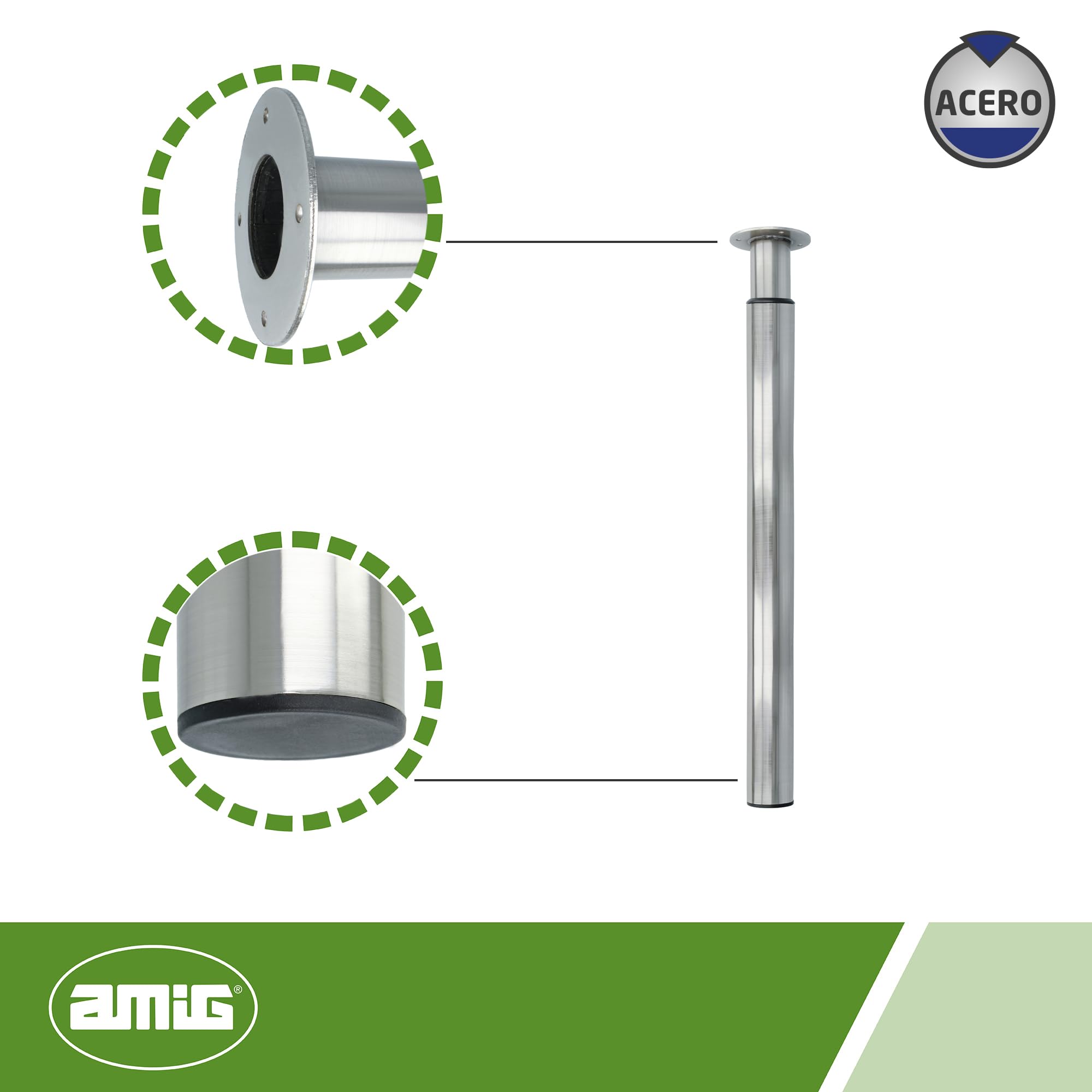 Amig - Tafelpoten - Verstelbaar staal - In hoogte verstelbaar 700-1000 mm - Poten voor bureau-, keuken- en eettafels - Afmetingen 60x700mm - Draagvermogen 15 kg per poot - Mat chroom afwerking