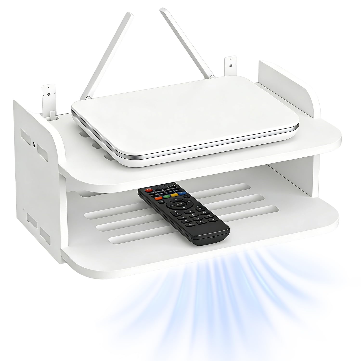 Étagère flottante blanche pour routeur et console - Support mural TV 30x20cm