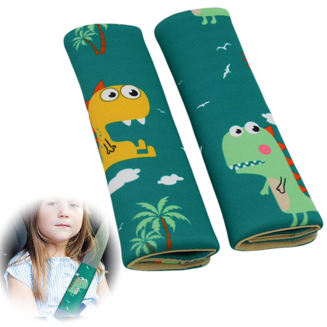 2 Piezas Protector Cinturon Coche Niños Lindo Dinosaurios Almohadilla Cinturon Coche Transpirable Y Agradable A La Piel Funda Cinturon Coche Adecuado Para Todas Las Estaciones