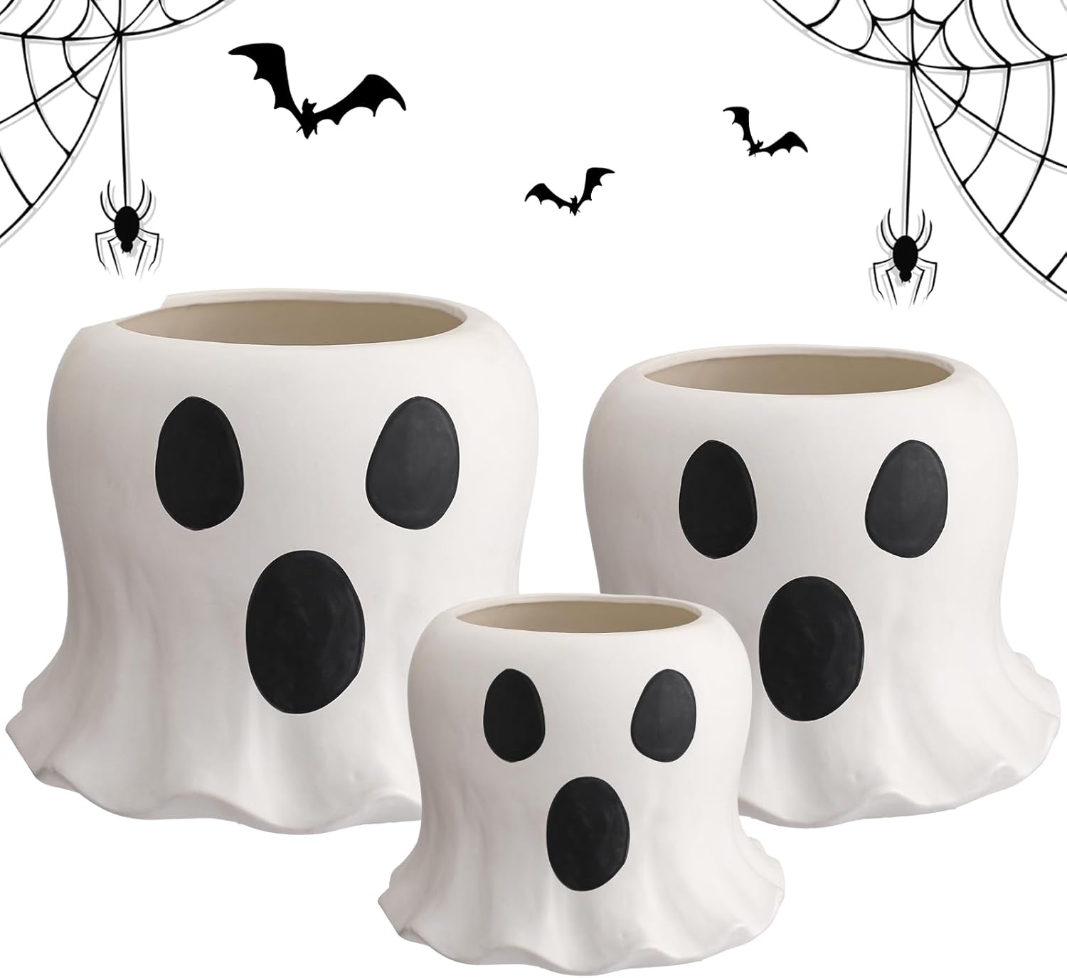 1 Halloween Ghost Vase Ghosts Bucket Ceramic Vase Decoration White Spirit Flower Vases Cute Ghost 2025 Halloween Decorations for Home Table Centerpiece Decor LARGE, SIMILAR TO STOCK PHOTO