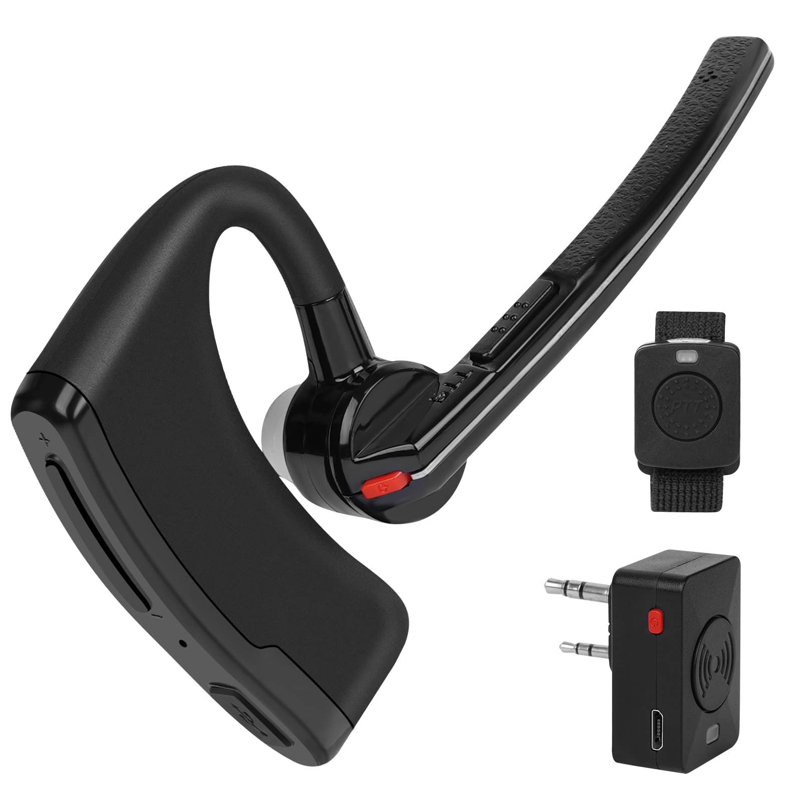 Walkie Talkie - Auricolare Bluetooth con microfono a cancellazione del rumore, auricolare wireless a 2 pin con dito PTT compatibile con radio BaoFeng Kenwood Btech e altro (non compatibile con